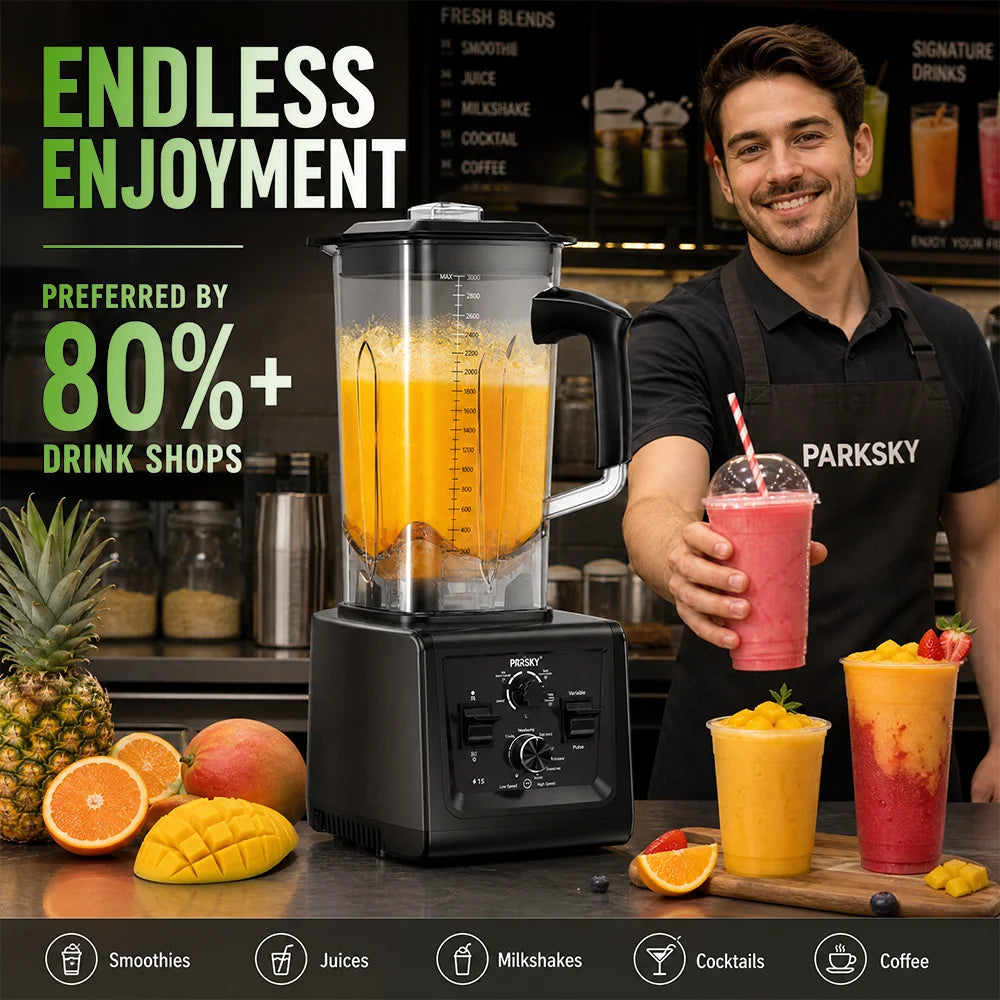 Prasky Professional Blender And Grinder with Smart Timer And Pre-programed Peak 2400W Food Processor BPA Free 3L Jar