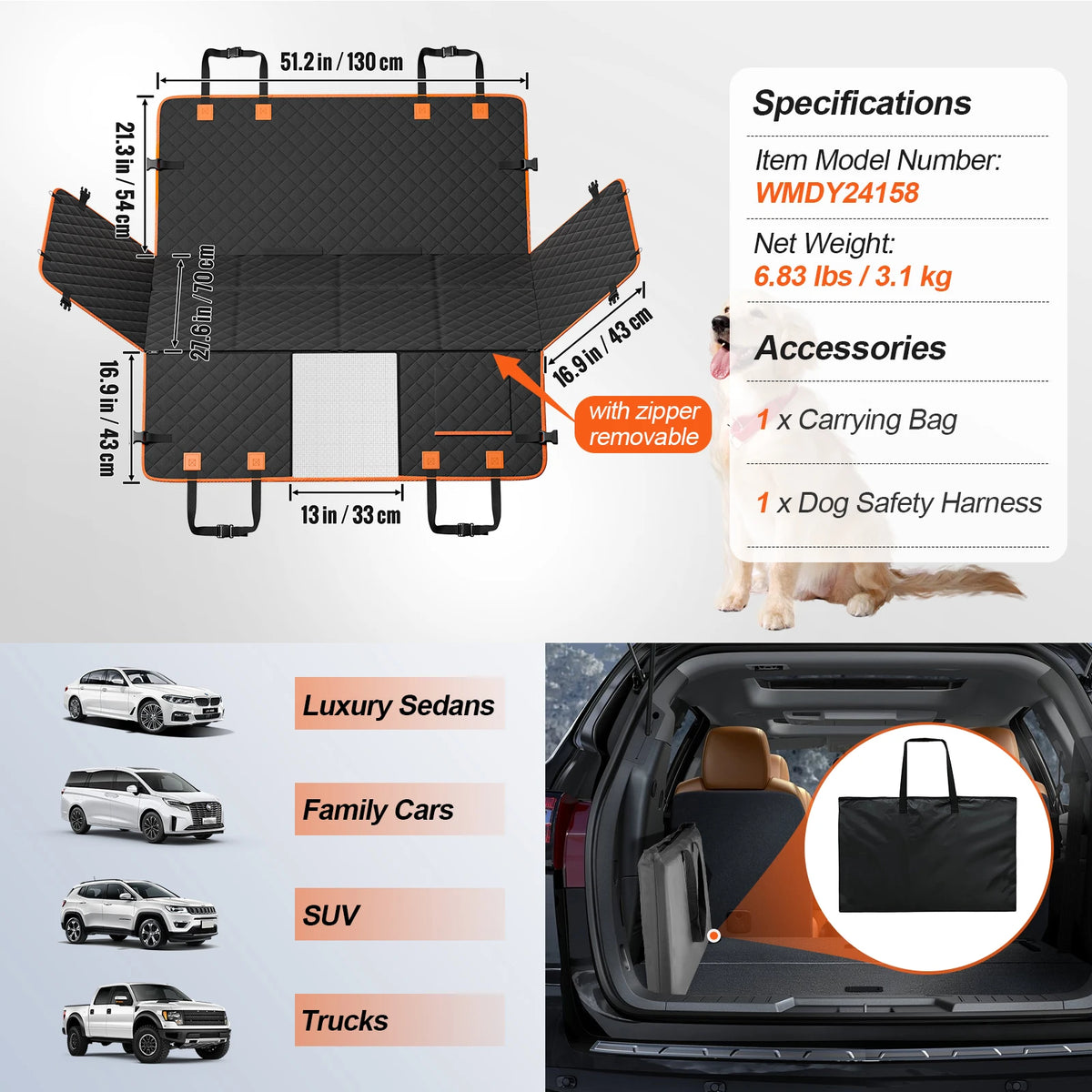 SucceBuy Back Seat Extender Dog Car Seat Cover For Pets