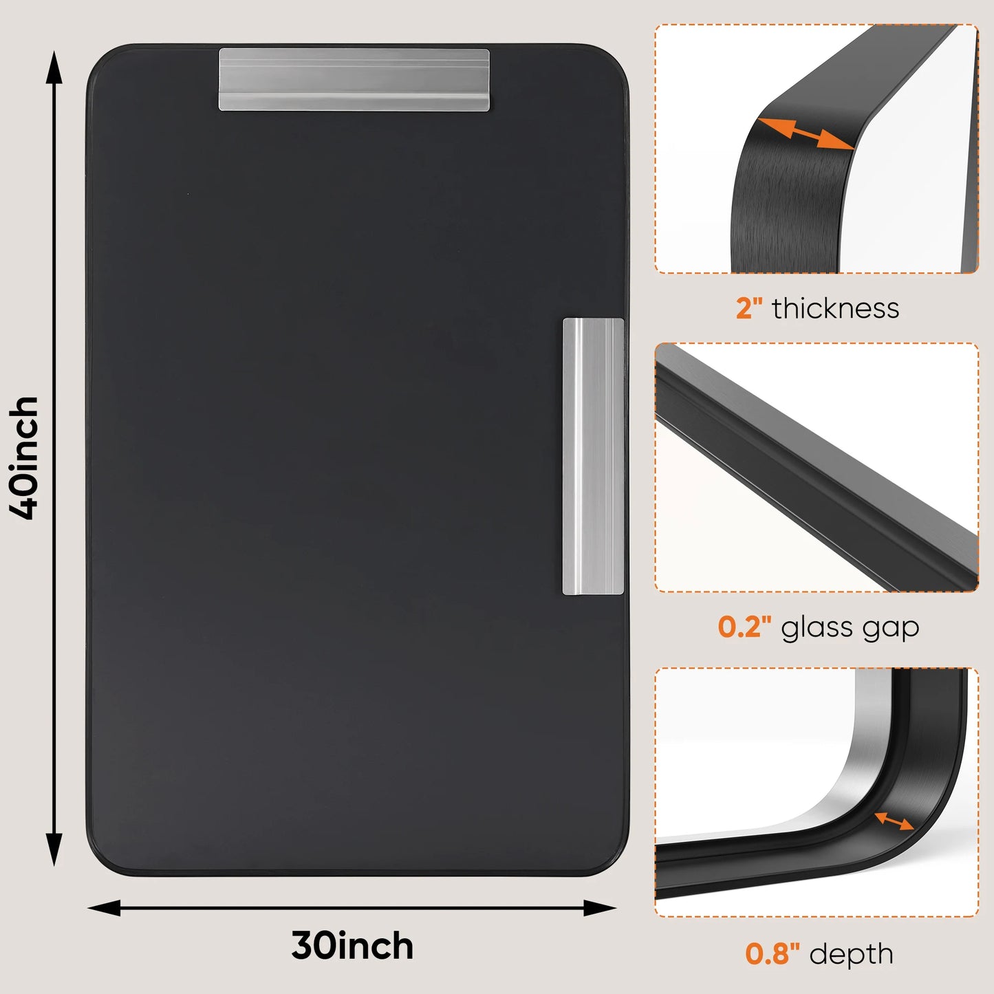 JHK Matte Metal Framed Bathroom Mirror Tempered Glass Wall Mount