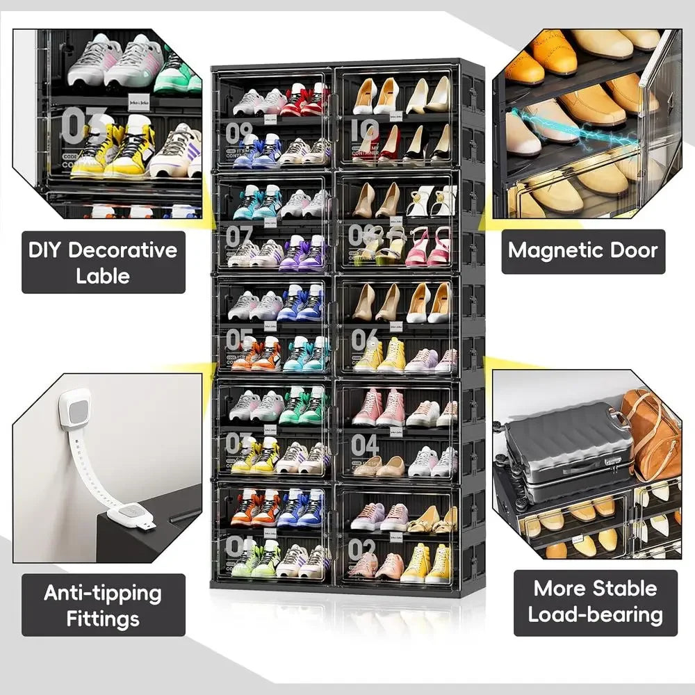 9-Tier Adjustable Boot Storage Shoe Rack Cabinet With Magnetic Doors