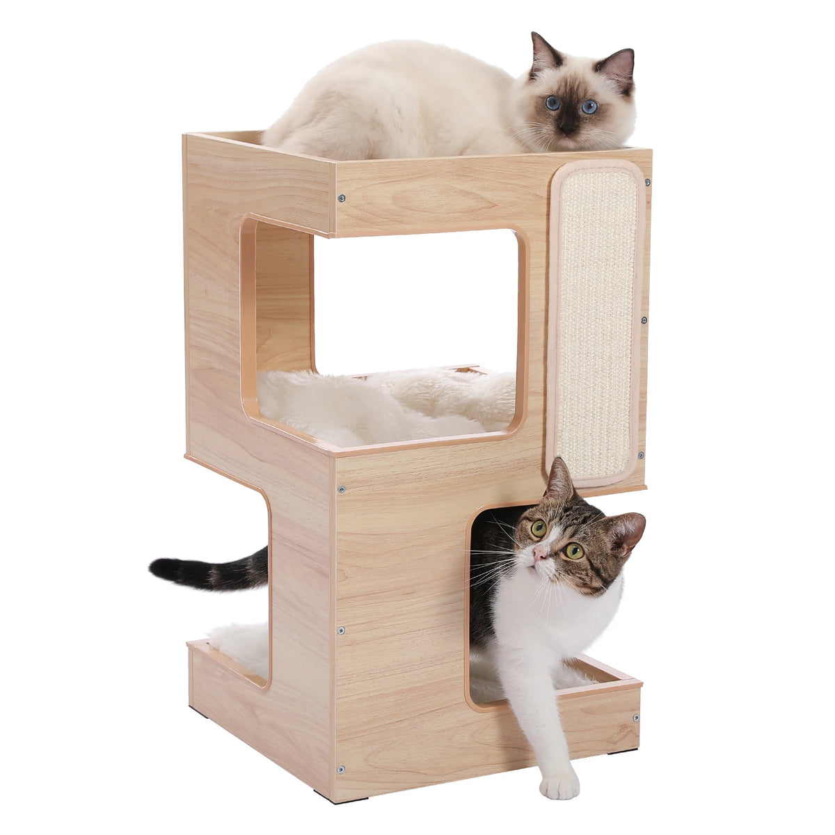 PAWZ Road Modern Wood Cat Condo House Bed With Scratching Pad