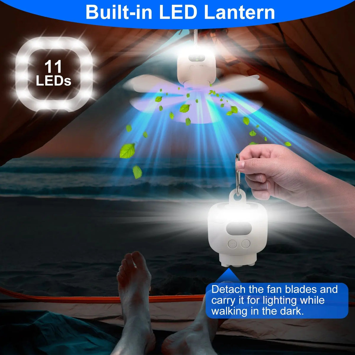 Portable 2 In 1 Camping Fan With Led Lantern And Remote Control