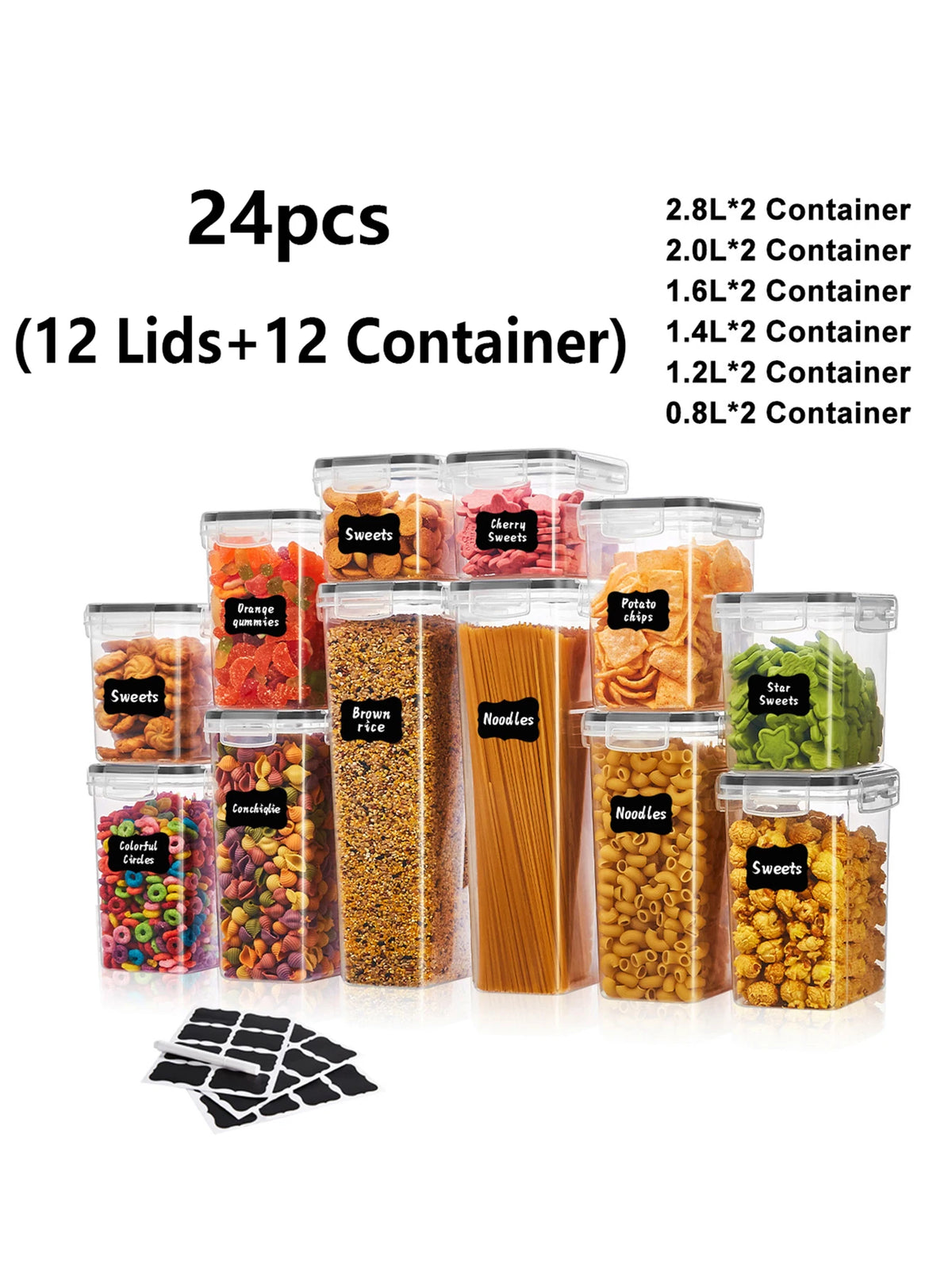 24/48pcs,Sealed food storage containers with LIDS - lunch boxes ideal for organizing and storing grains, rice, pasta, tea, nuts