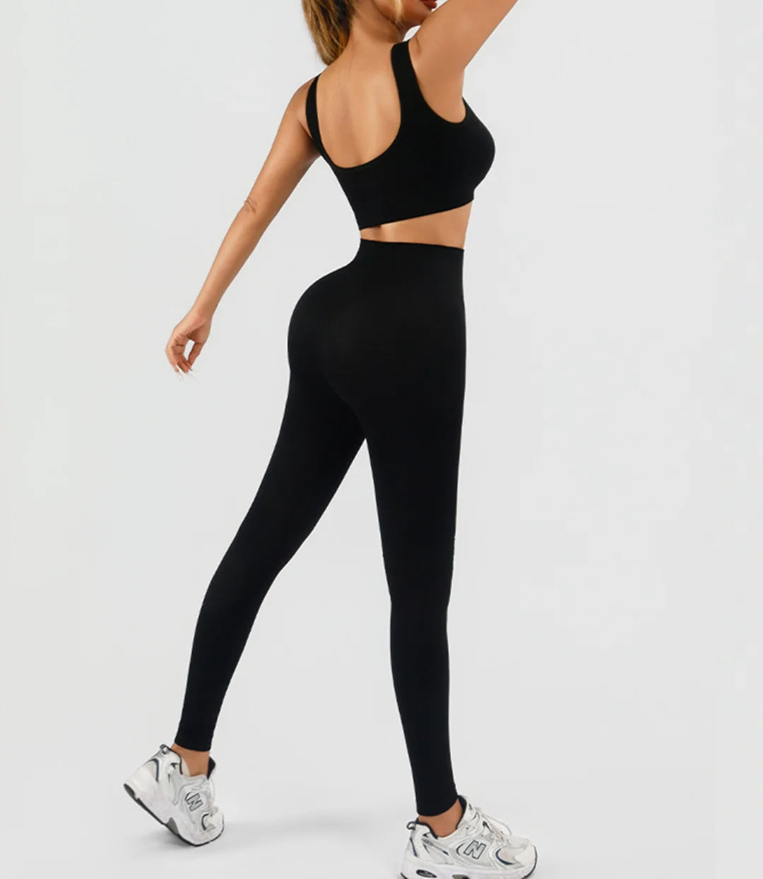 Womens Ribbed Tank 2 Piece Seamless High Waist Gym Set For Yoga