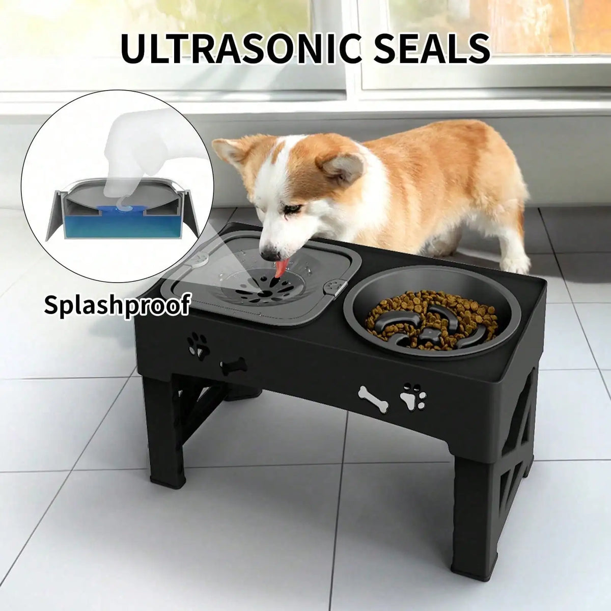 Adjustable Raised Dog Bowl Stand Anti Slip Dual Pet Feeder