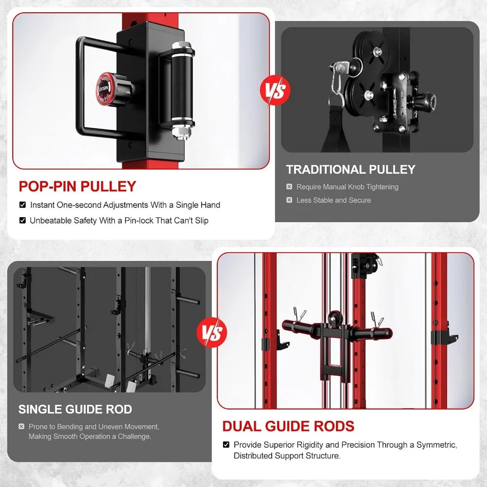 Squat Rack For Home Gym 2000Lbs Capacity With Adjustable Pulley System