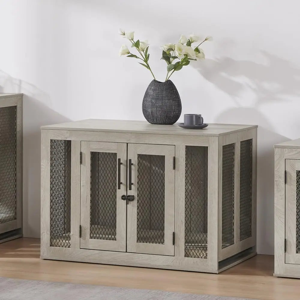 Urnure Style Engineered Wood Dog Crate With Cushion And Tray