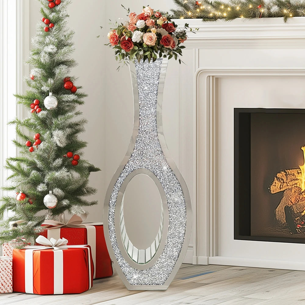Mirror Finish Decorative Floor Vase With Crushed Diamond Design