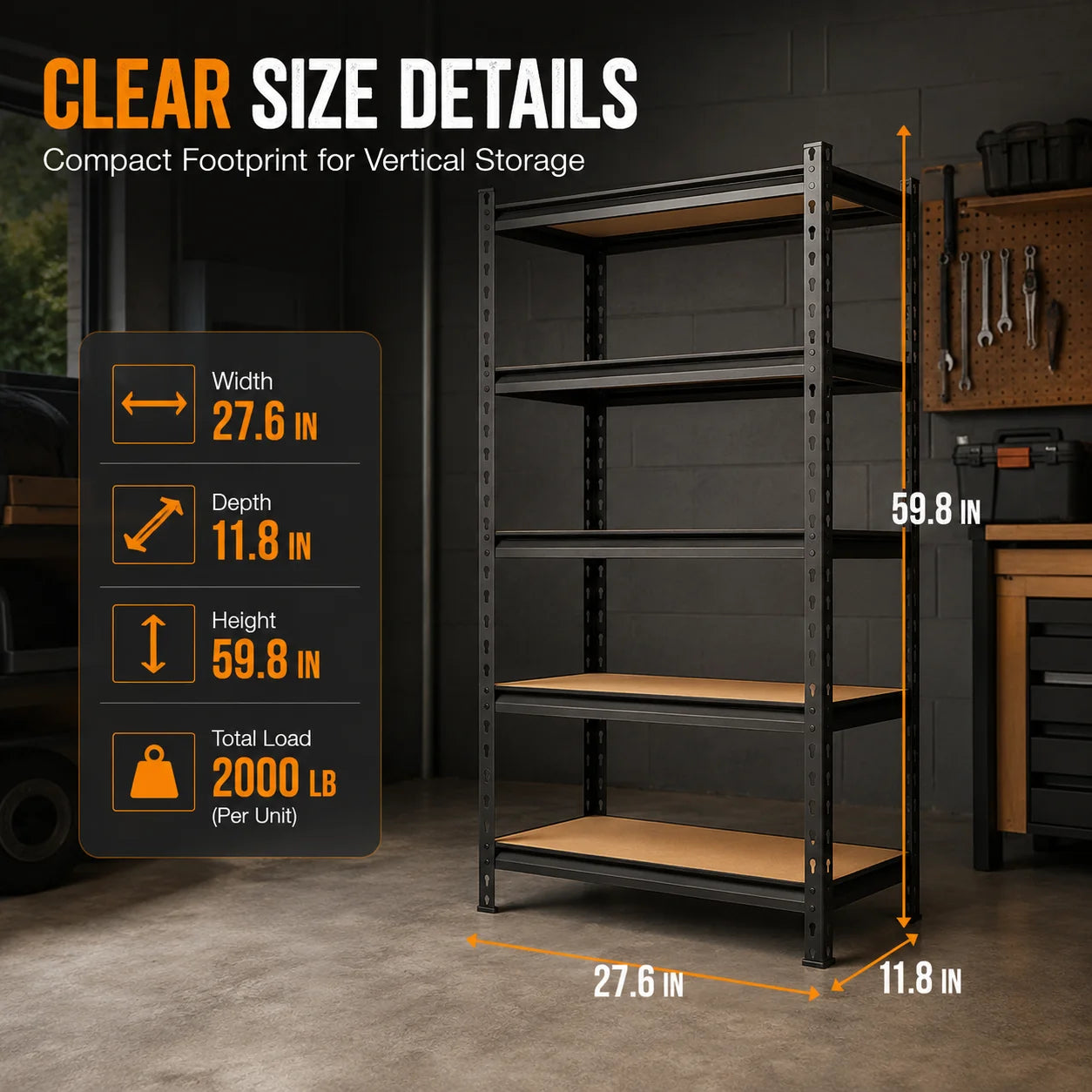 Five Tier Metal Garage Shelving Unit With MDF Shelves