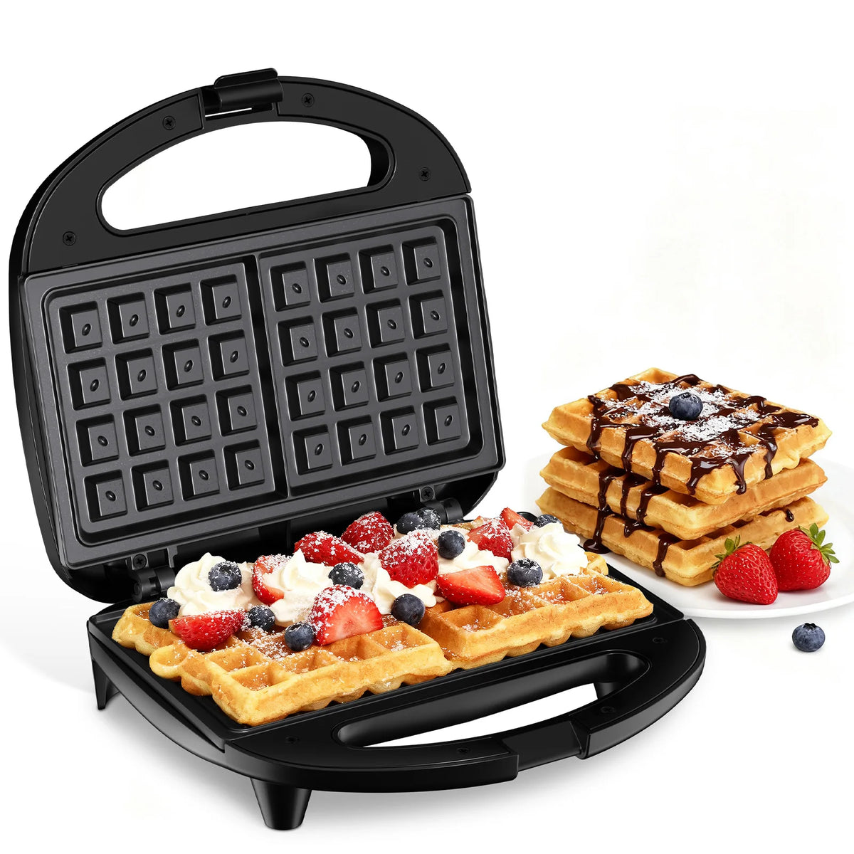 Waffle Maker, 2 Slice Non-Stick Waffle Iron, Belgian Waffle Machine with Indicator Lights, PFOA Free, Perfect for Breakfast and Snacks, 750W