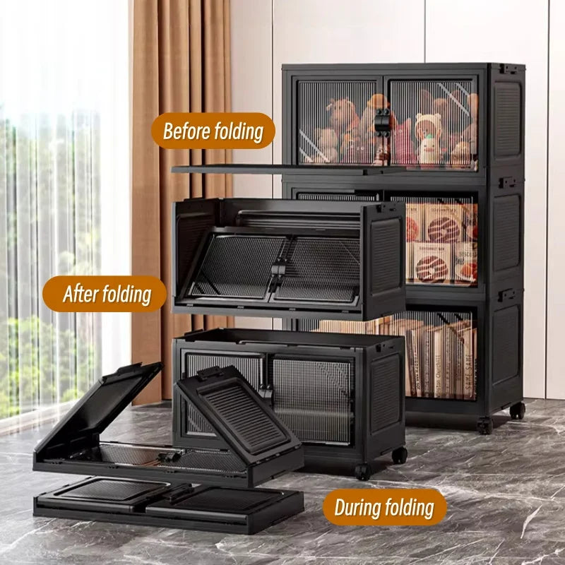 Onenoble Foldable Storage Cabinet With Clear Double Doors On Wheels