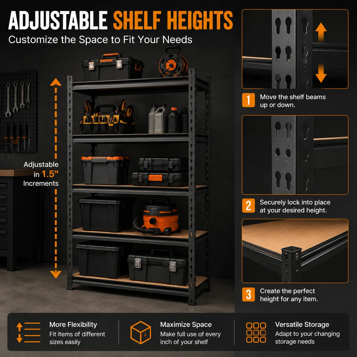 Five Tier Metal Garage Shelving Unit With MDF Shelves
