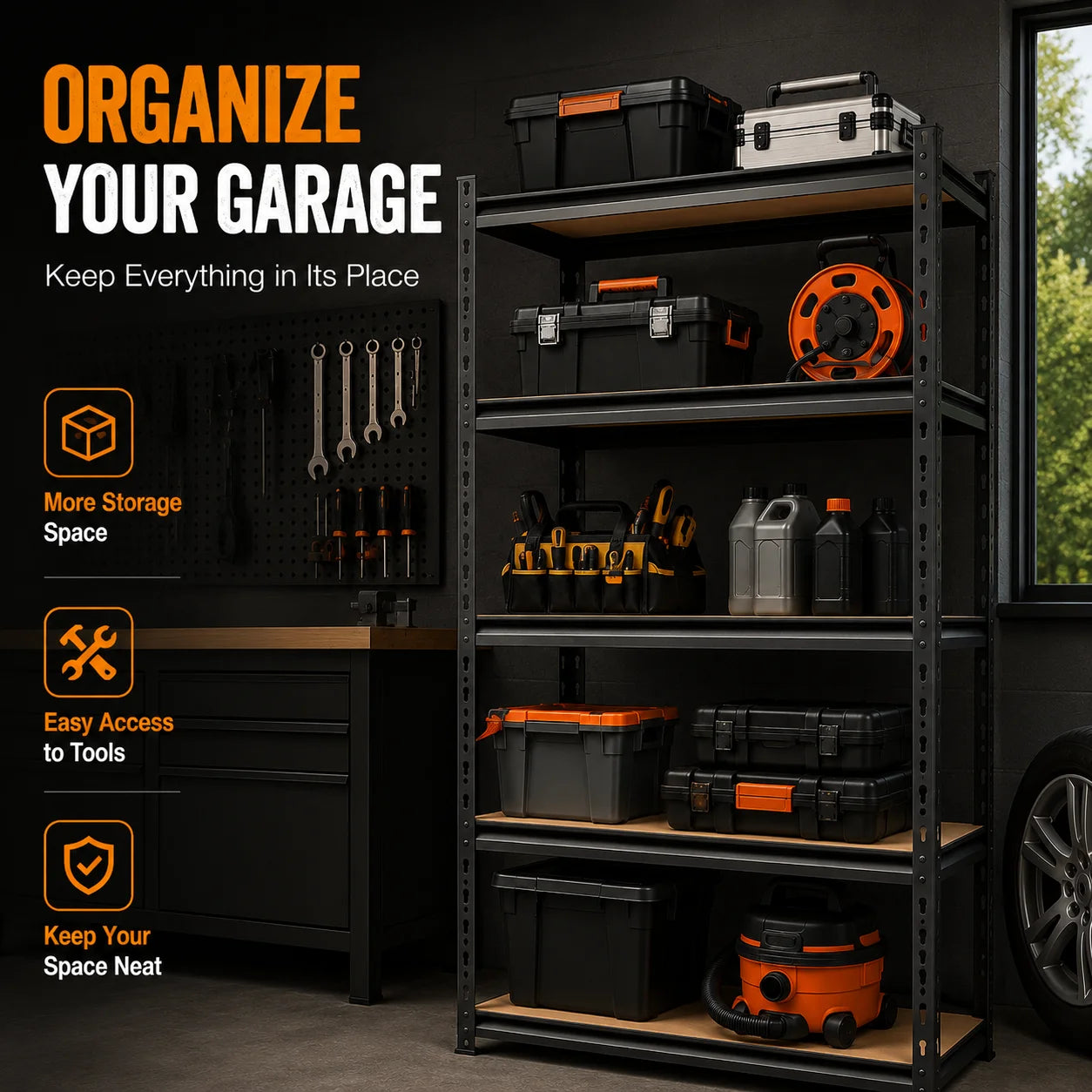 Five Tier Metal Garage Shelving Unit With MDF Shelves