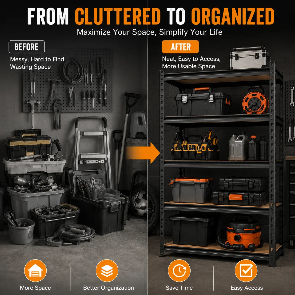Five Tier Metal Garage Shelving Unit With MDF Shelves