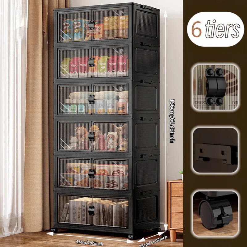 Onenoble Foldable Storage Cabinet With Clear Double Doors On Wheels