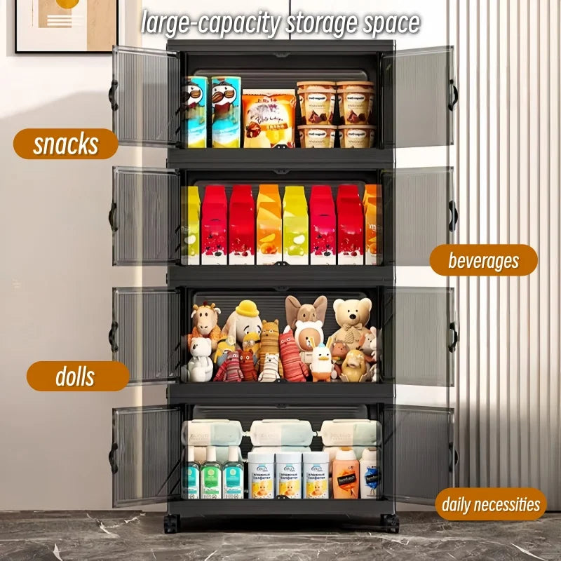 Onenoble Foldable Storage Cabinet With Clear Double Doors On Wheels