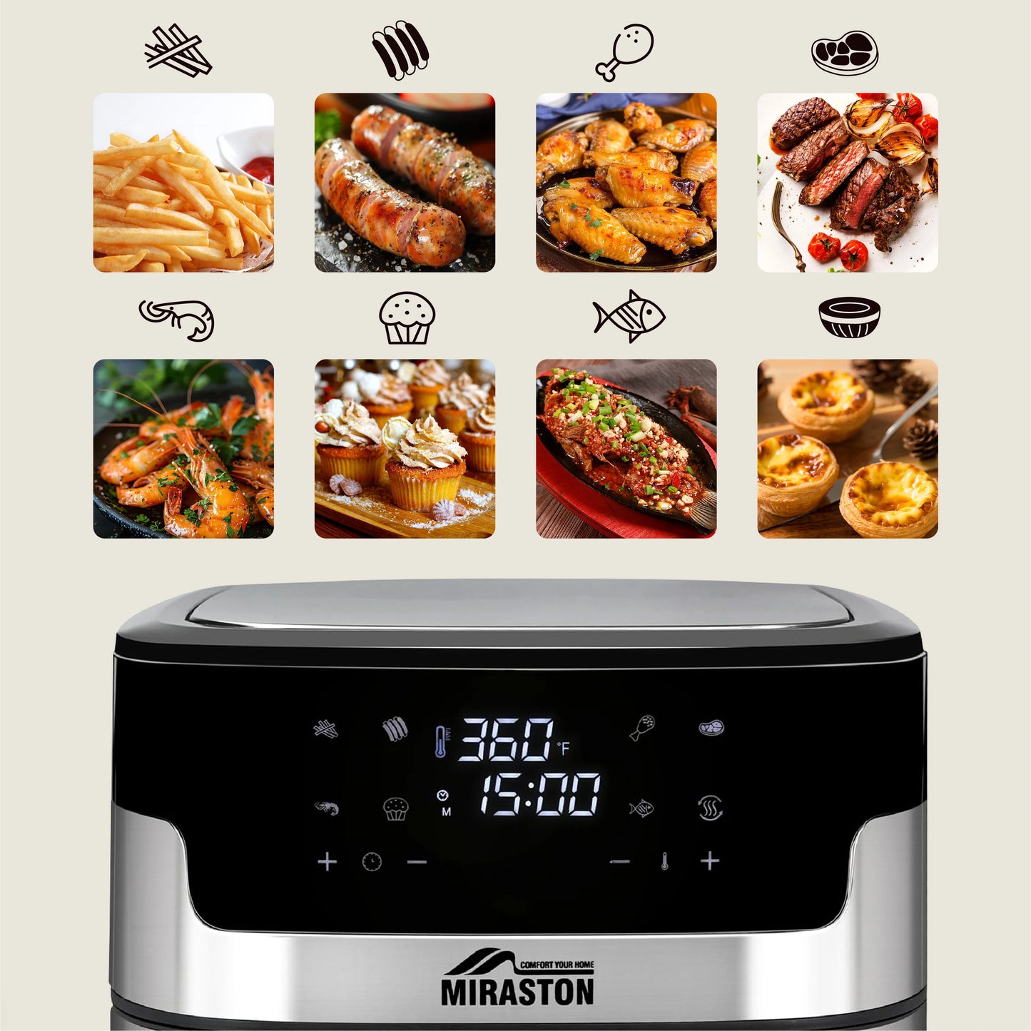 MIRASTON Digital Air Fryer With Smart Touchscreen And Eight Presets