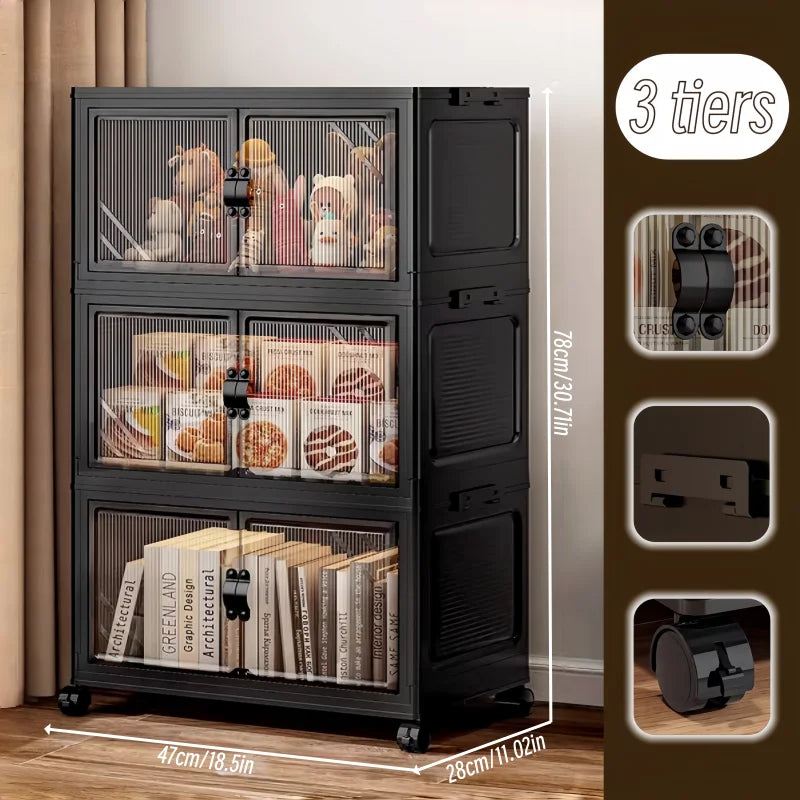 Onenoble Foldable Storage Cabinet With Clear Double Doors On Wheels