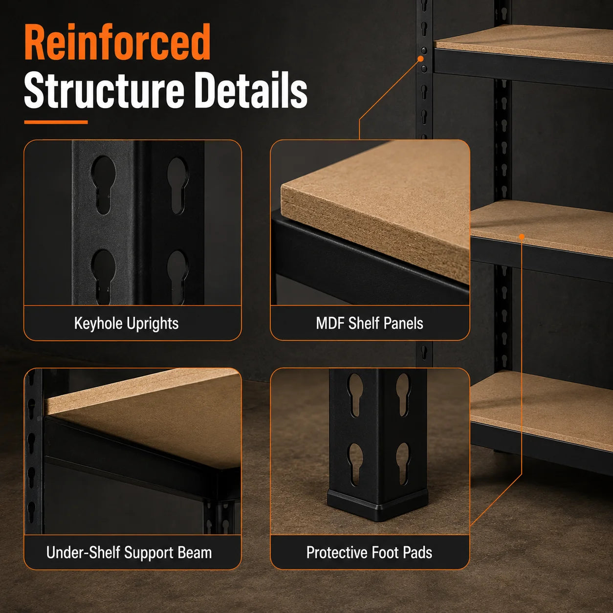 Five Tier Metal Garage Shelving Unit With MDF Shelves