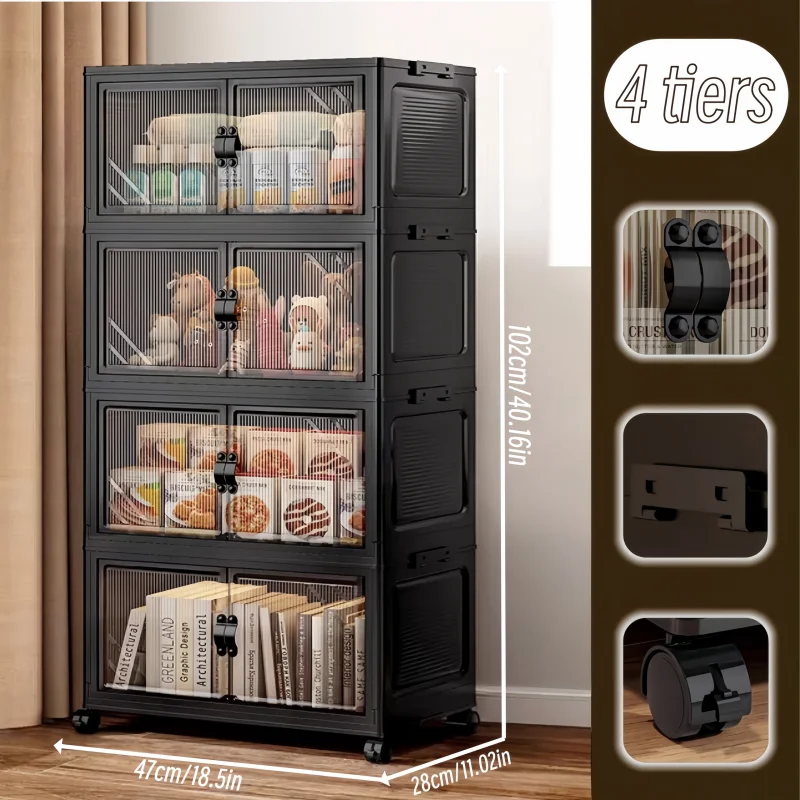 Onenoble Foldable Storage Cabinet With Clear Double Doors On Wheels