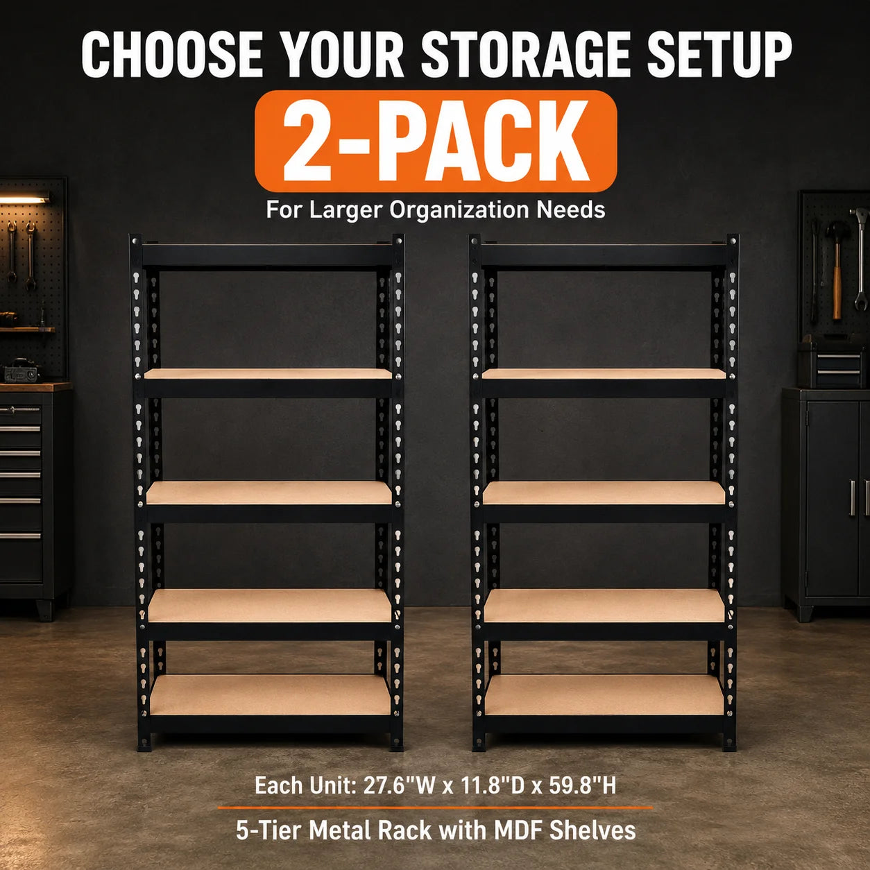 Five Tier Metal Garage Shelving Unit With MDF Shelves