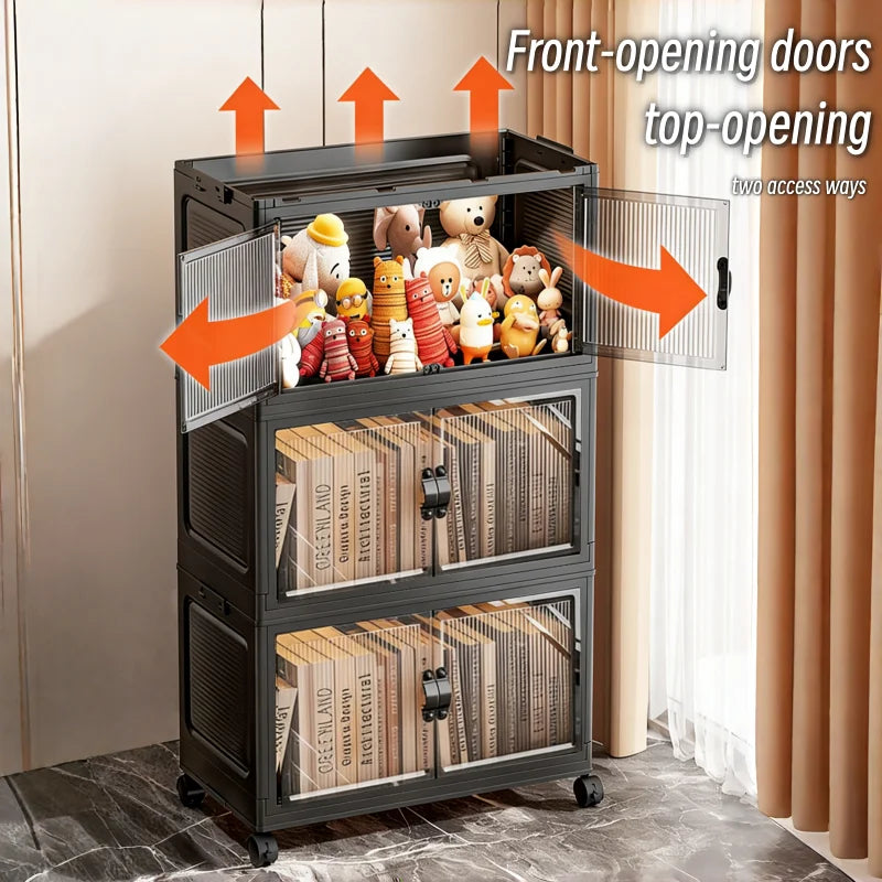 Onenoble Foldable Storage Cabinet With Clear Double Doors On Wheels