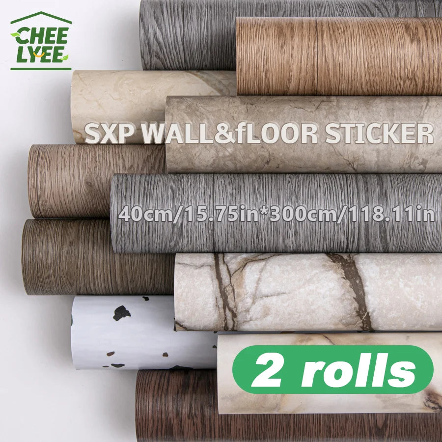 Two Rolls Self-Adhesive Wall And Floor Sticker Wood Grain Marble Design