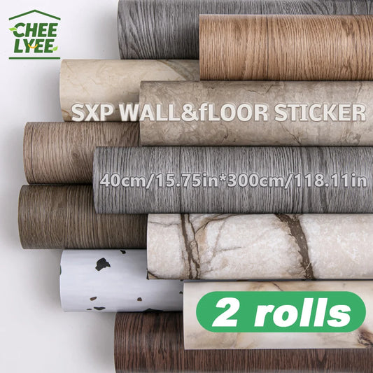 Two Rolls Self-Adhesive Wall And Floor Sticker Wood Grain Marble Design