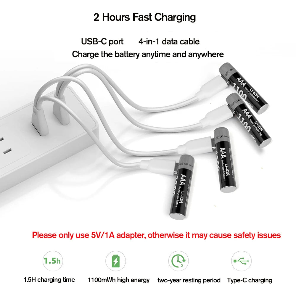 Kuugro USB AAA Li-ion Rechargeable Battery 1.5V 1100mWh