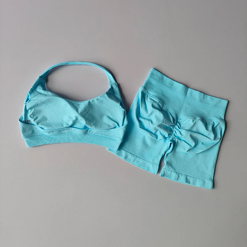Seamless Breathable Yoga Bra And Shorts Set For Women