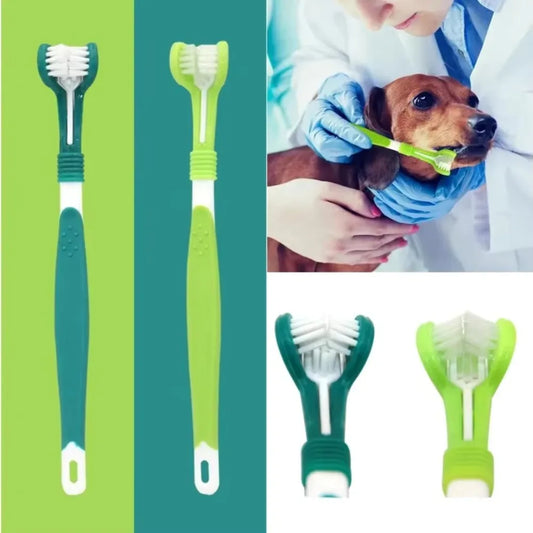 Three-Sided Plastic Pet Toothbrush For Dog And Cat Dental Care