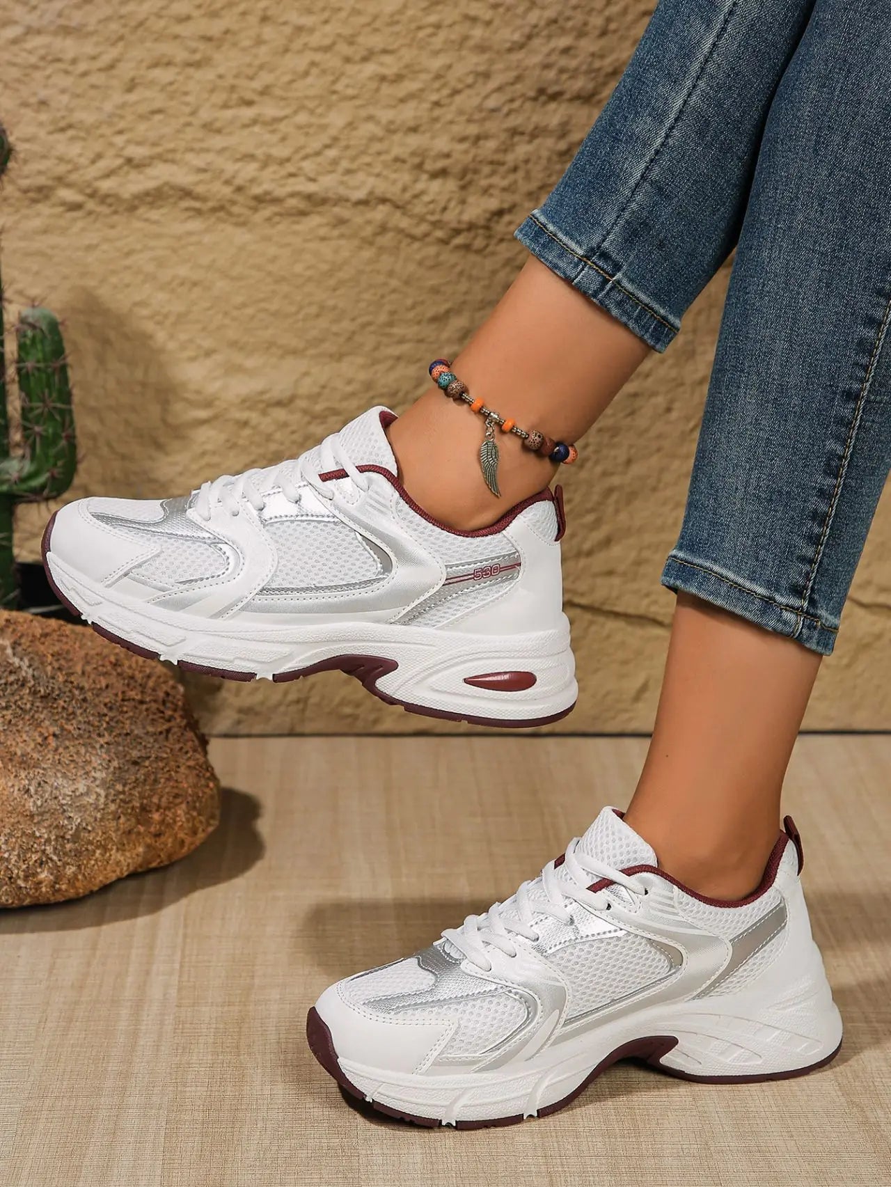 Women's Retro Dad Shoes Breathable Mesh Platform Sneakers Lace Up
