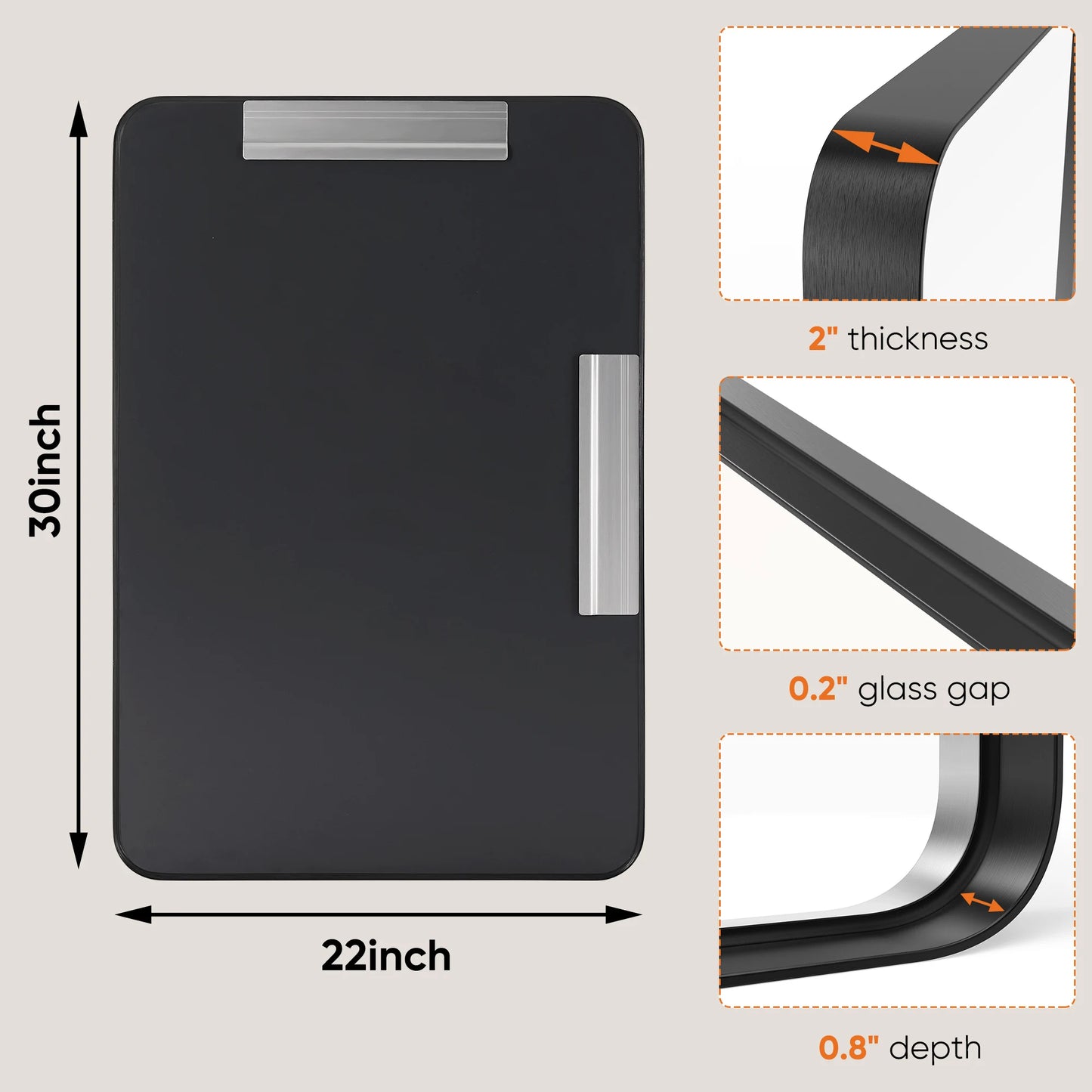 JHK Matte Metal Framed Bathroom Mirror Tempered Glass Wall Mount