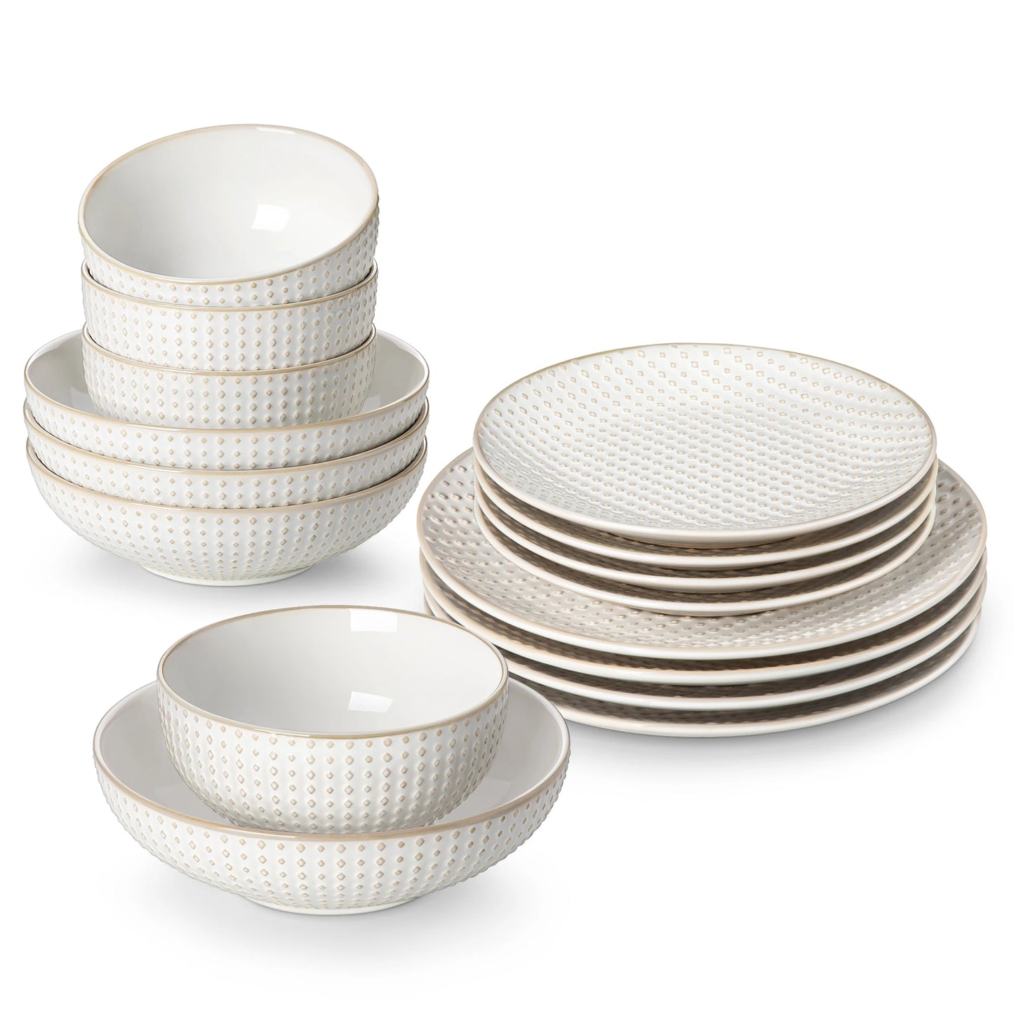 Malacasa Lydia Stoneware Dinner Set Embossed Dinnerware