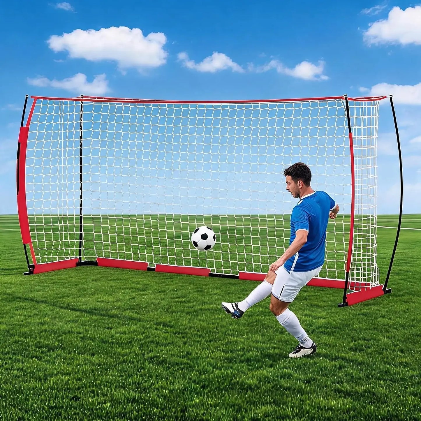 HiMISS Heavy Duty Steel Soccer Goal Foldable With Fiberglass Poles