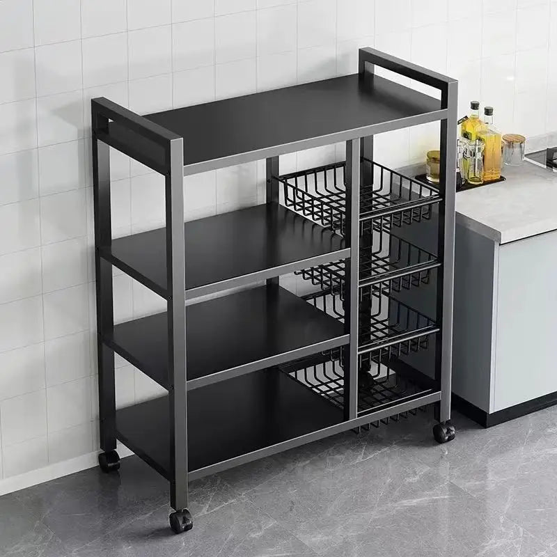 4-Stage Carbon Steel Kitchen Mobility Cart With Storage Baskets