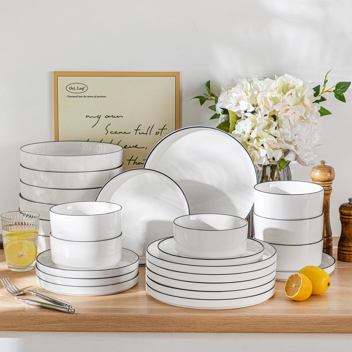 Malacasa Ceramic Dinner Plate Set With Sturdy Half Standing Edge