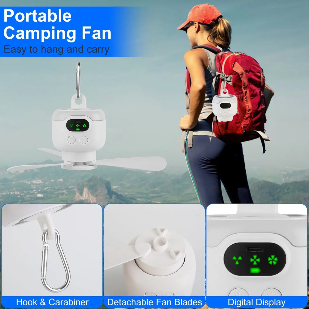 Portable 2 In 1 Camping Fan With Led Lantern And Remote Control