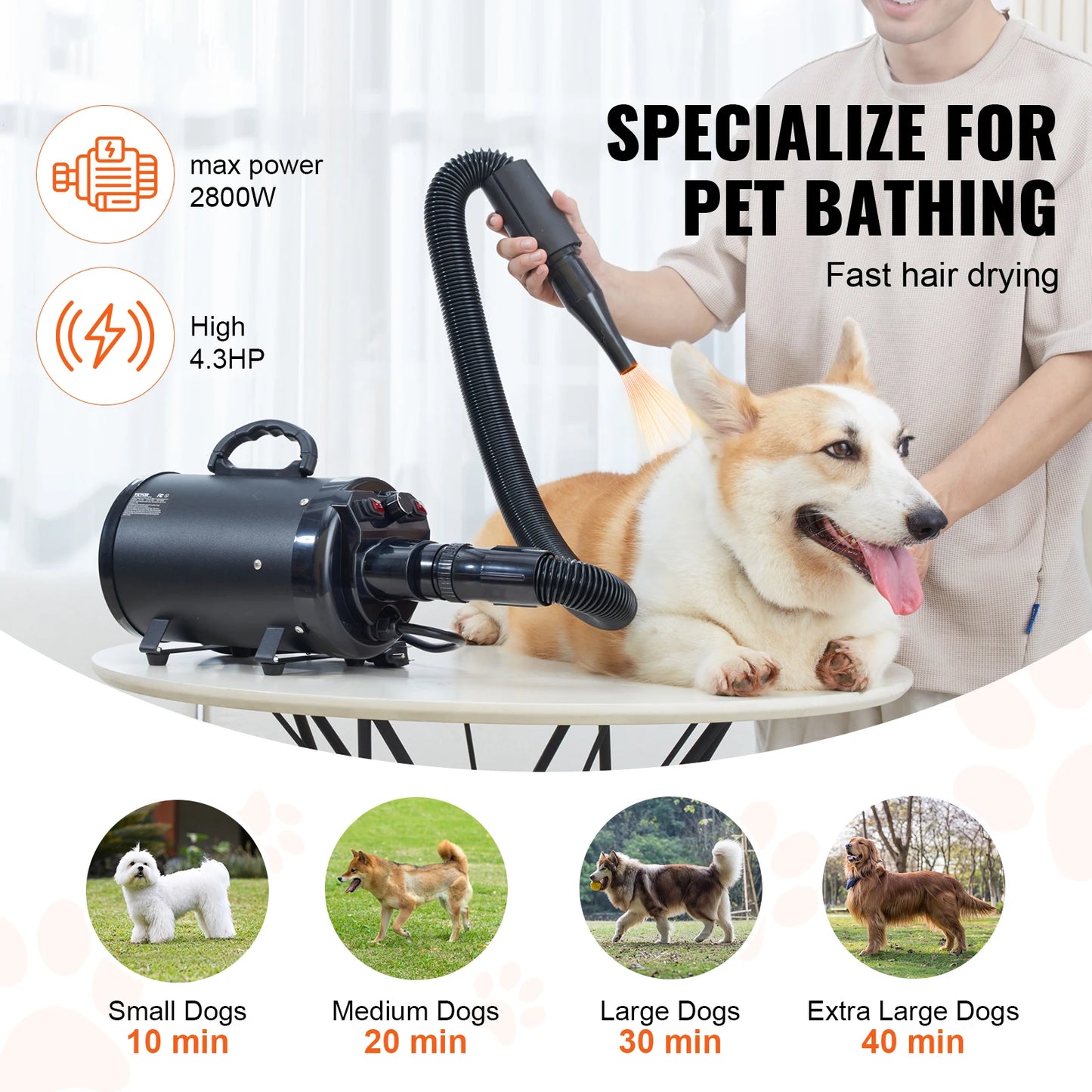 SucceBuy 2000W 2 7HP Dog Dryer With Adjustable Speed Nozzles