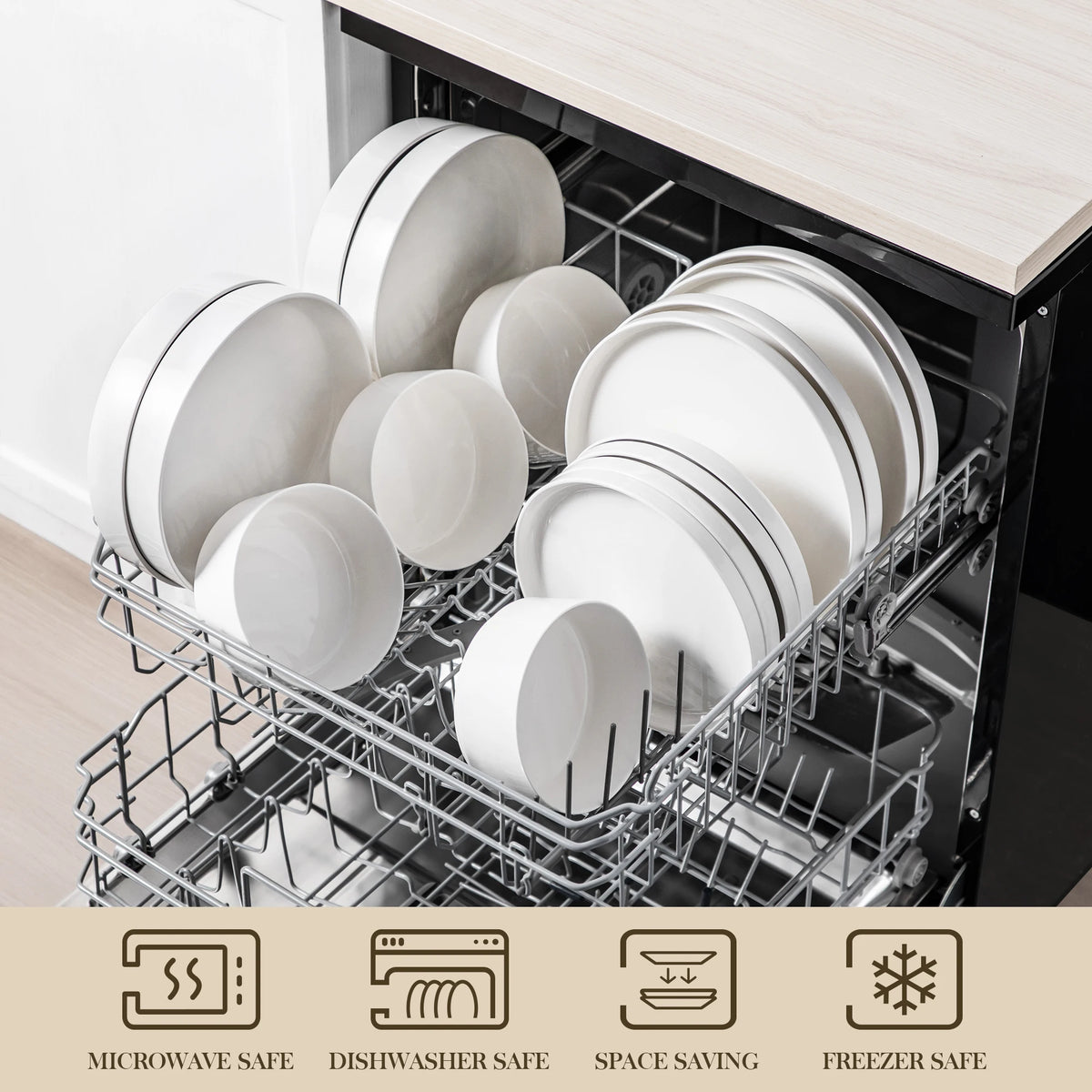 Malacasa Ceramic Dinner Plate Set With Sturdy Half Standing Edge
