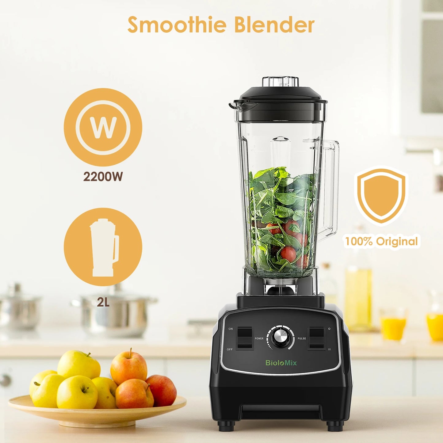 Biolomix BPA Free Heavy Duty Blender Mixer Juicer 2200W 3HP