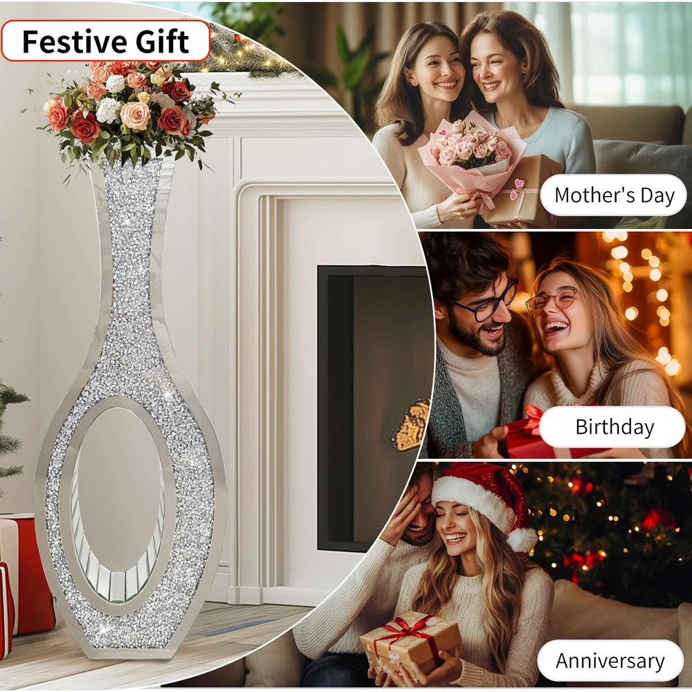 Mirror Finish Decorative Floor Vase With Crushed Diamond Design