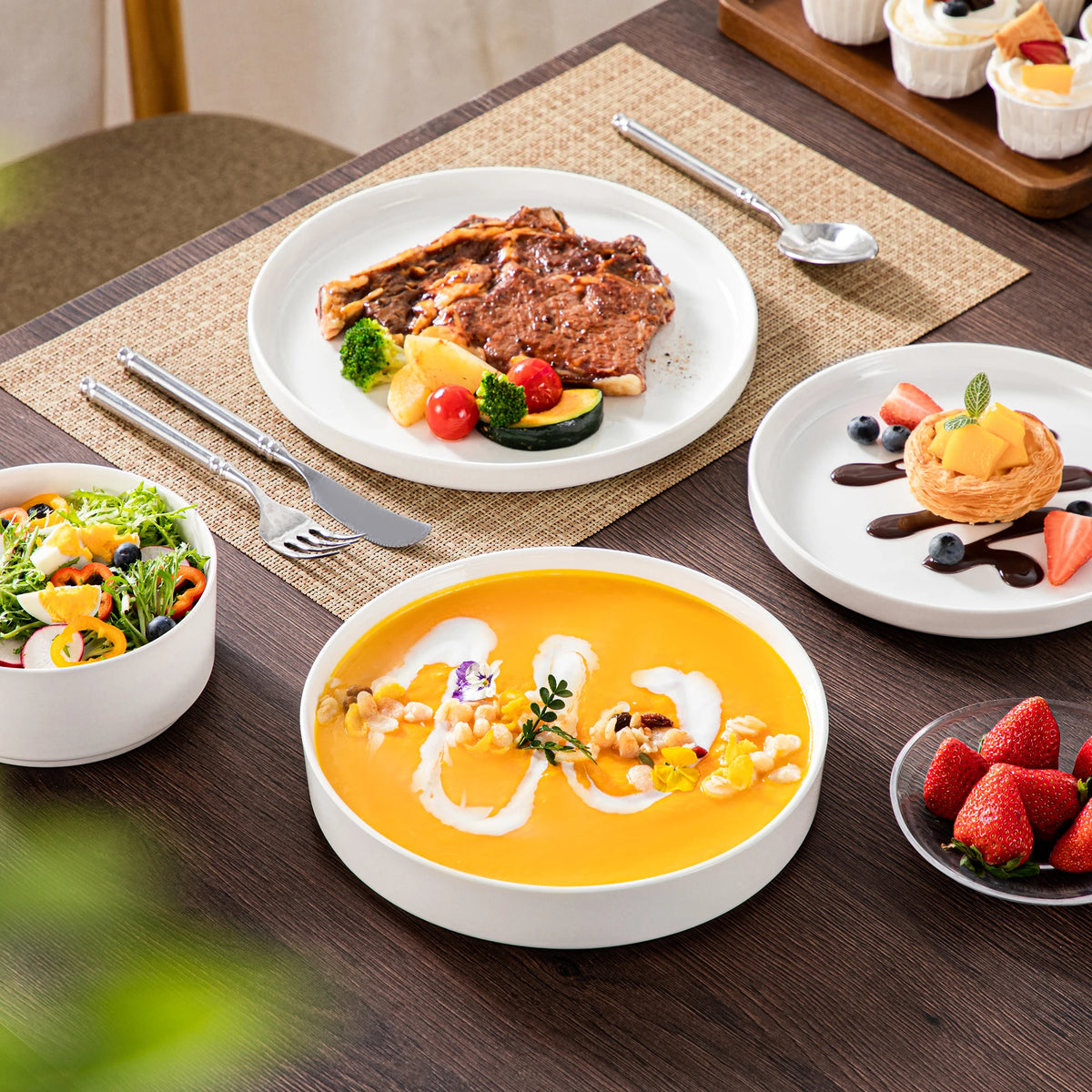 Malacasa Ceramic Dinner Plate Set With Sturdy Half Standing Edge