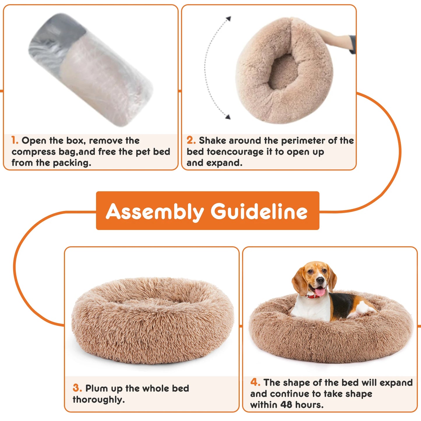 JHK Calming Dog Bed for Medium to Large Dogs Washable Plush Faux Fur Anti Slip