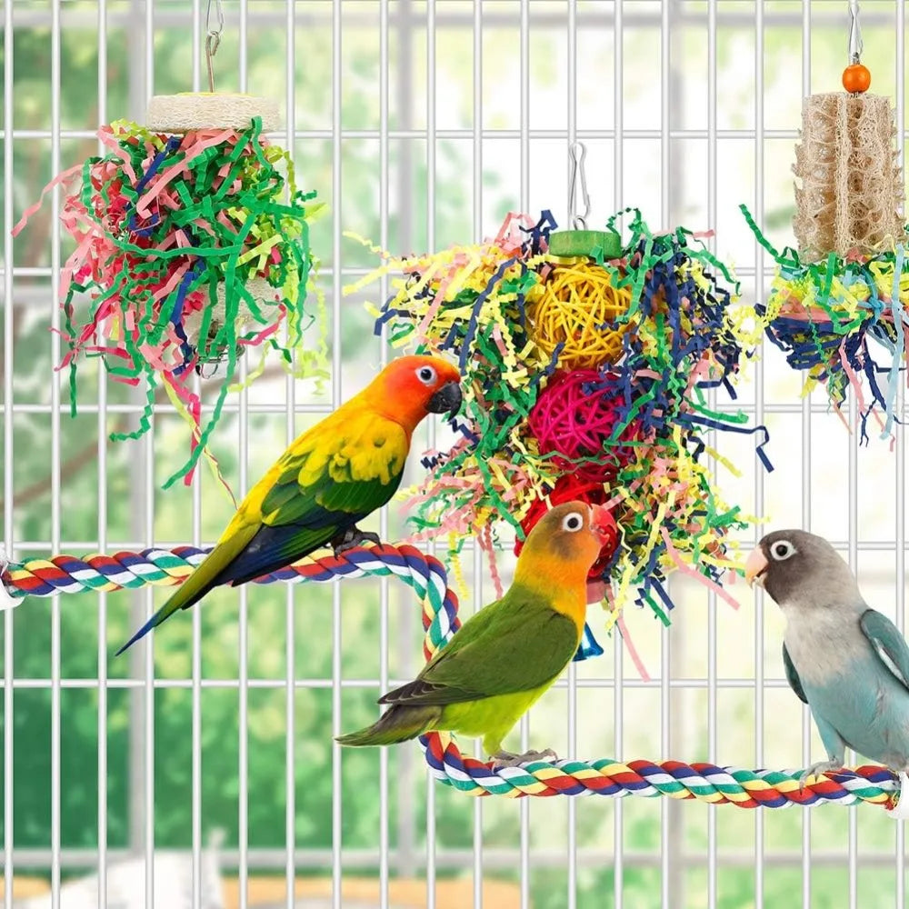 Bird Chew Toys For Parrots Paper Balls Foraging Cage