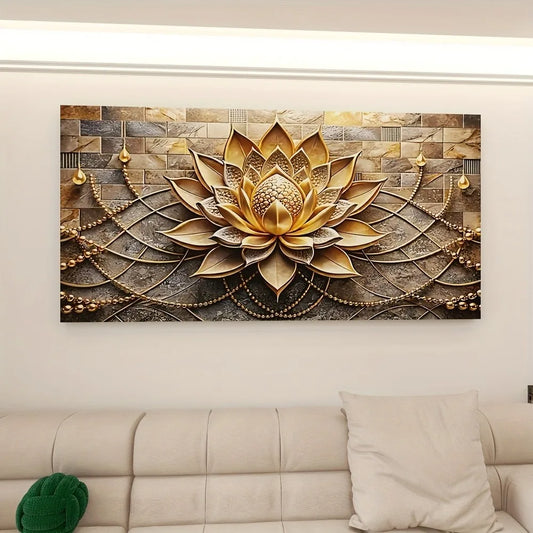 Modern Abstract Black Gold Floral Canvas Art On Pine Wood