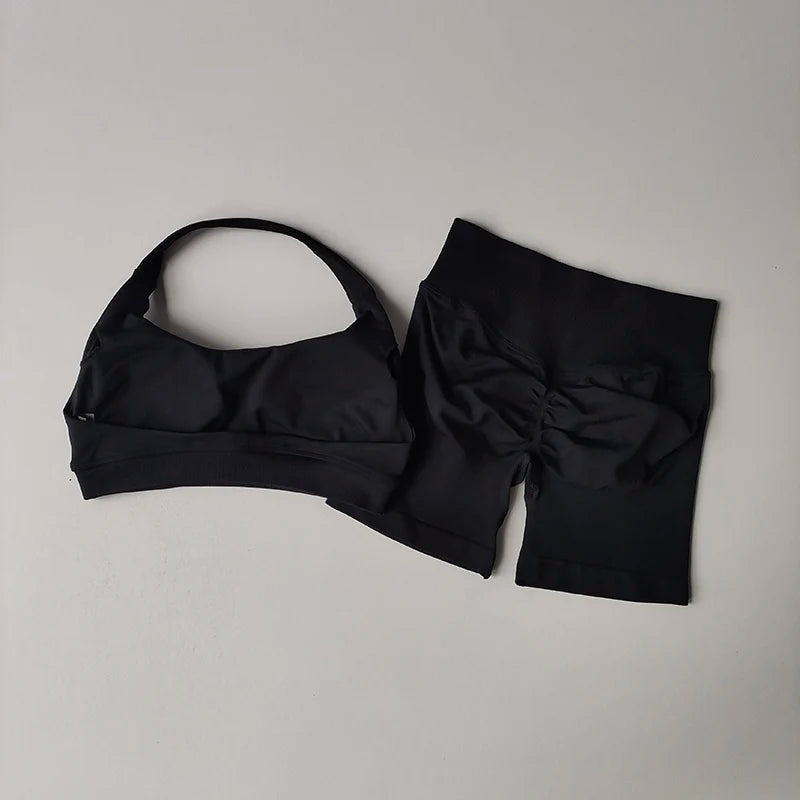 Seamless Breathable Yoga Bra And Shorts Set For Women