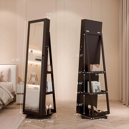 360 Swivel Jewelry Mirror Cabinet With Lock And Storage