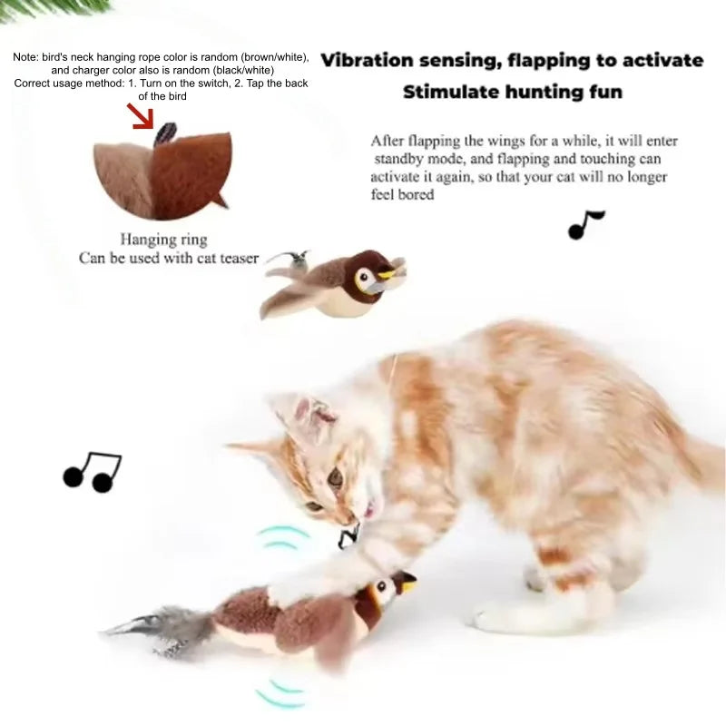 Interactive Simulated Bird Cat Toy Touch Activated Rechargeable Plush
