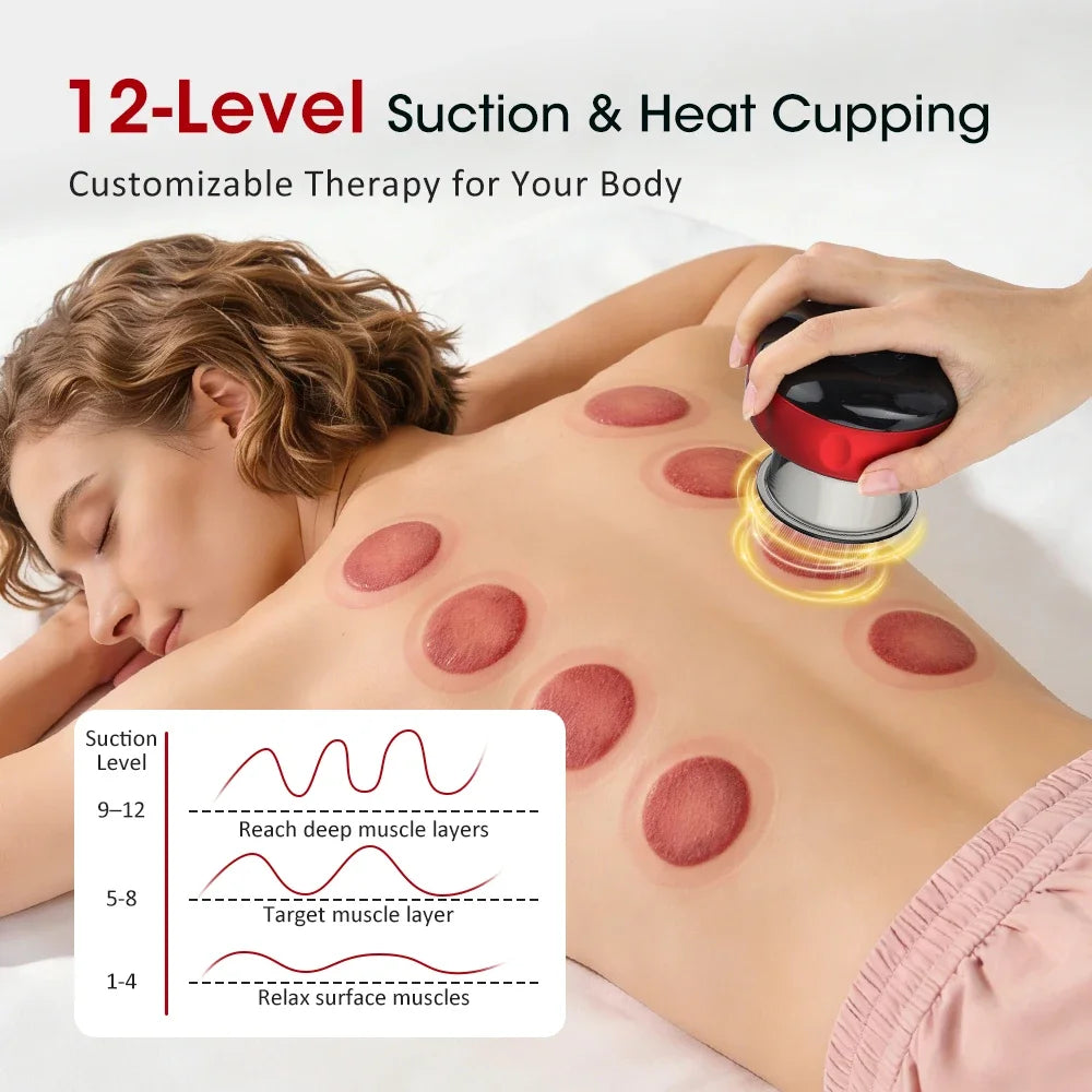 Smart Electric Cupping Massager With Red Light Heating And 12 Levels Suction